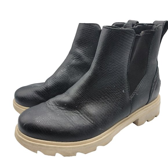 Sorel Lennox Chelsea Womens 8.5 Waterproof Boots Black Chalk Pull On Shoes - Picture 4 of 12